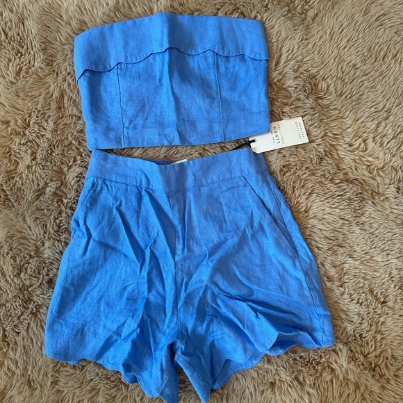 Matching set! Premium linen scalloped strapless top and shorts set - Picture 5 of 9